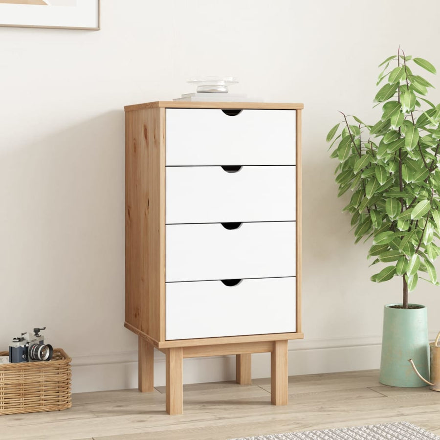 Ladekast Otta 46X39,5X90 Cm Massief Grenenhout Bruin En Wit