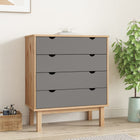 Chest of Drawers OTTA 76.5x39.5x90 cm Solid Pine Wood Brown and Grey