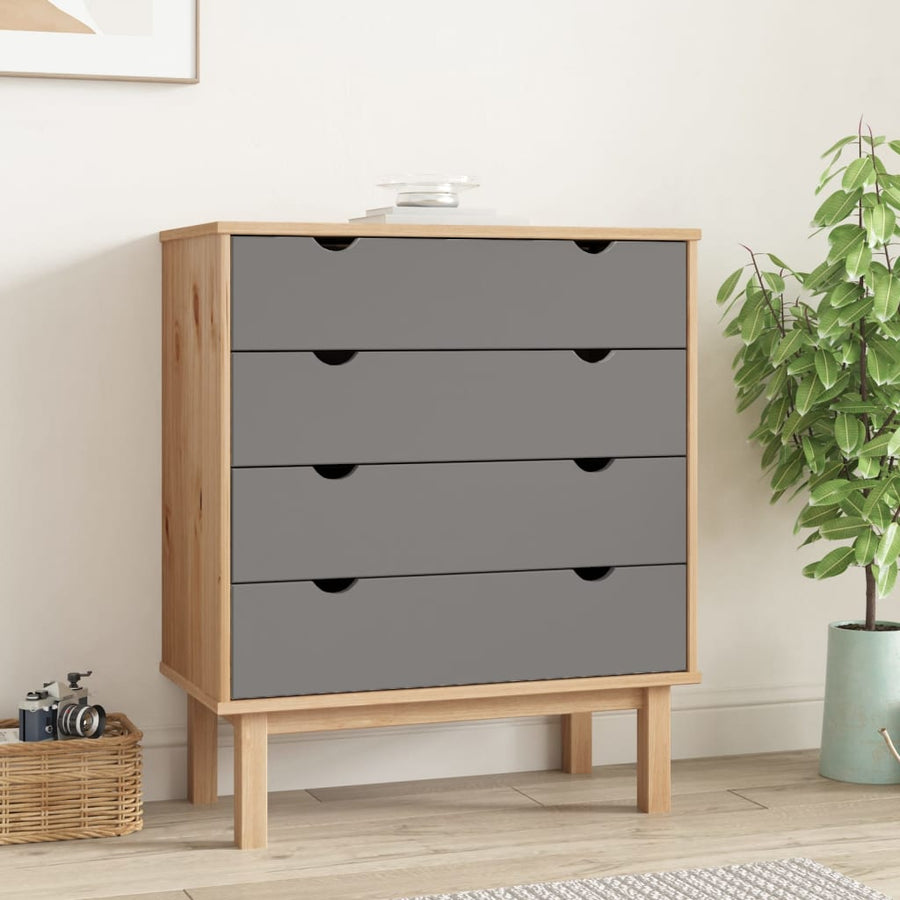 Ladekast Otta 76,5X39,5X90 Cm Massief Grenenhout Bruin En Grijs