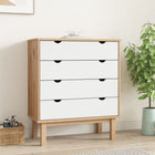 Chest of Drawers OTTA 76.5x39.5x90 cm Solid Pine Wood Brown and White
