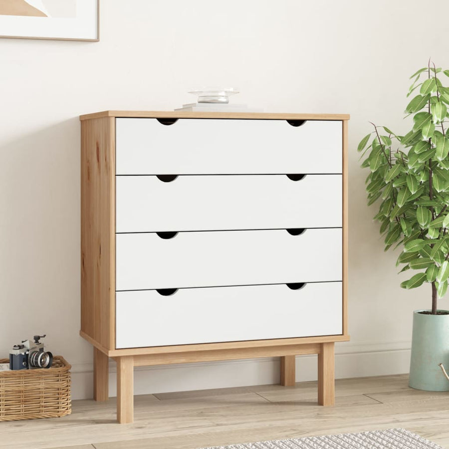Ladekast Otta 76,5X39,5X90 Cm Massief Grenenhout Bruin En Wit