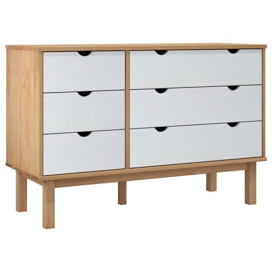 Ladekast Otta 111X42X73,5 Cm Massief Grenenhout Bruin En Wit
