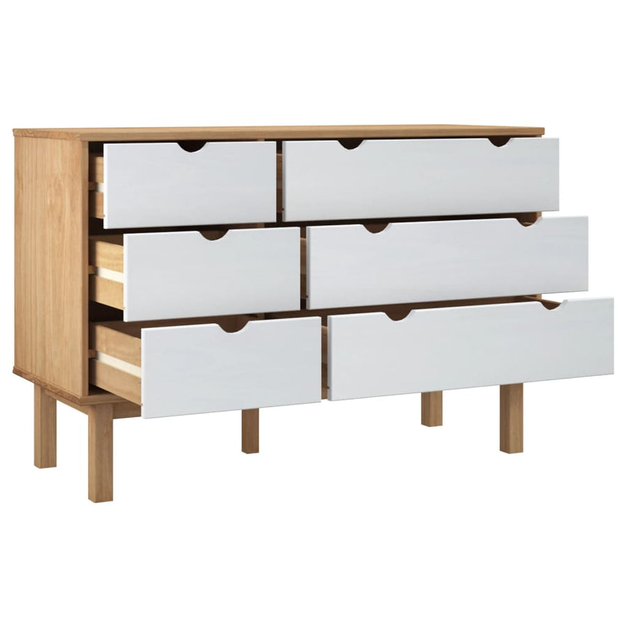 Ladekast Otta 111X42X73,5 Cm Massief Grenenhout Bruin En Wit
