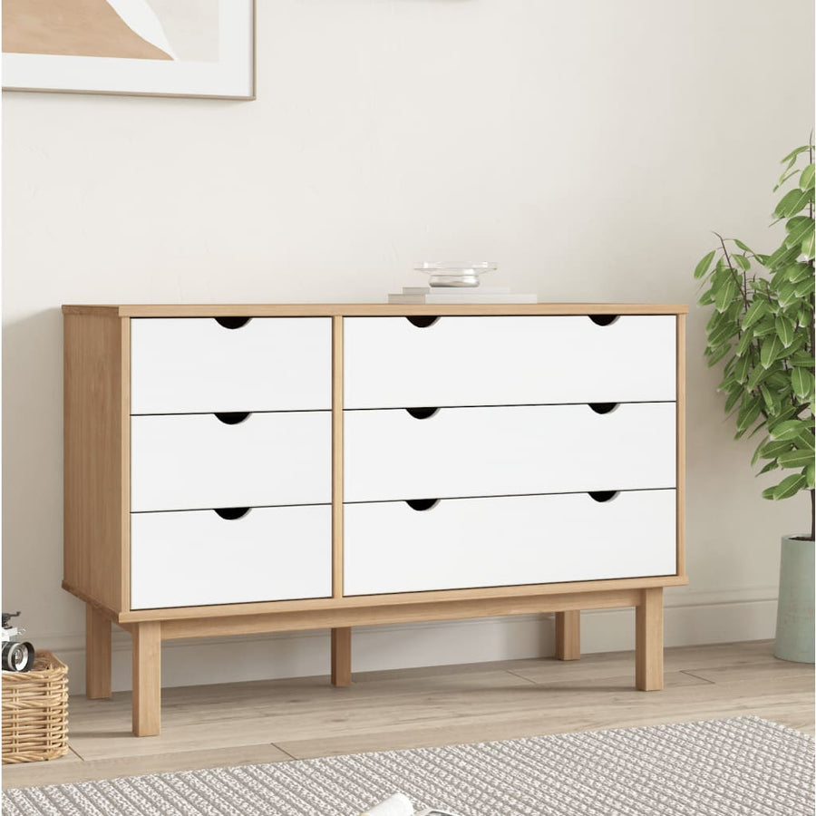 Ladekast Otta 111X42X73,5 Cm Massief Grenenhout Bruin En Wit