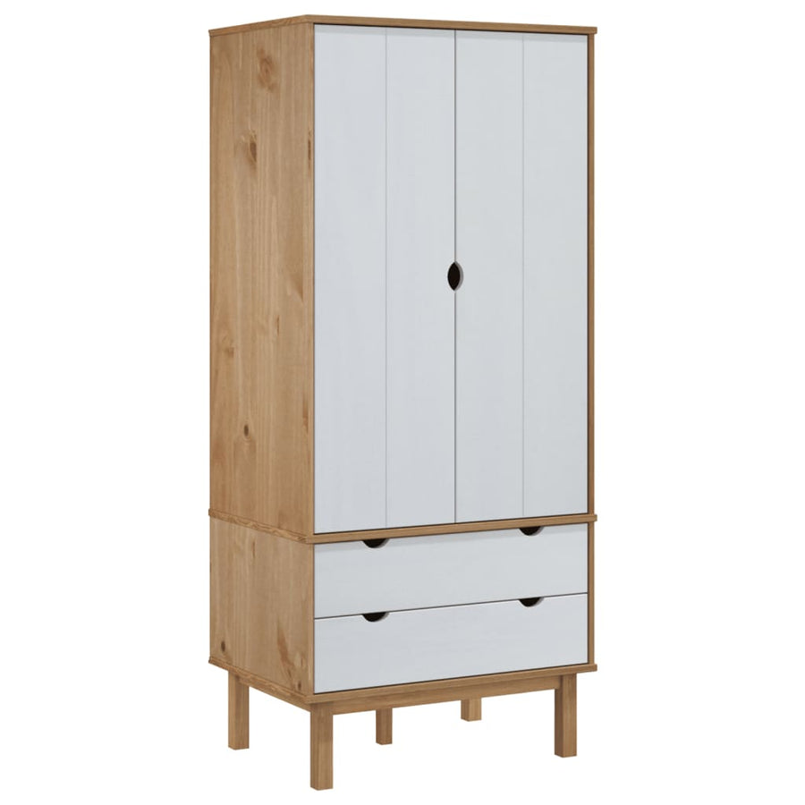 Kledingkast OTTA 76,5x53x172 cm massief grenenhout bruin en wit