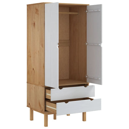 Kledingkast OTTA 76,5x53x172 cm massief grenenhout bruin en wit