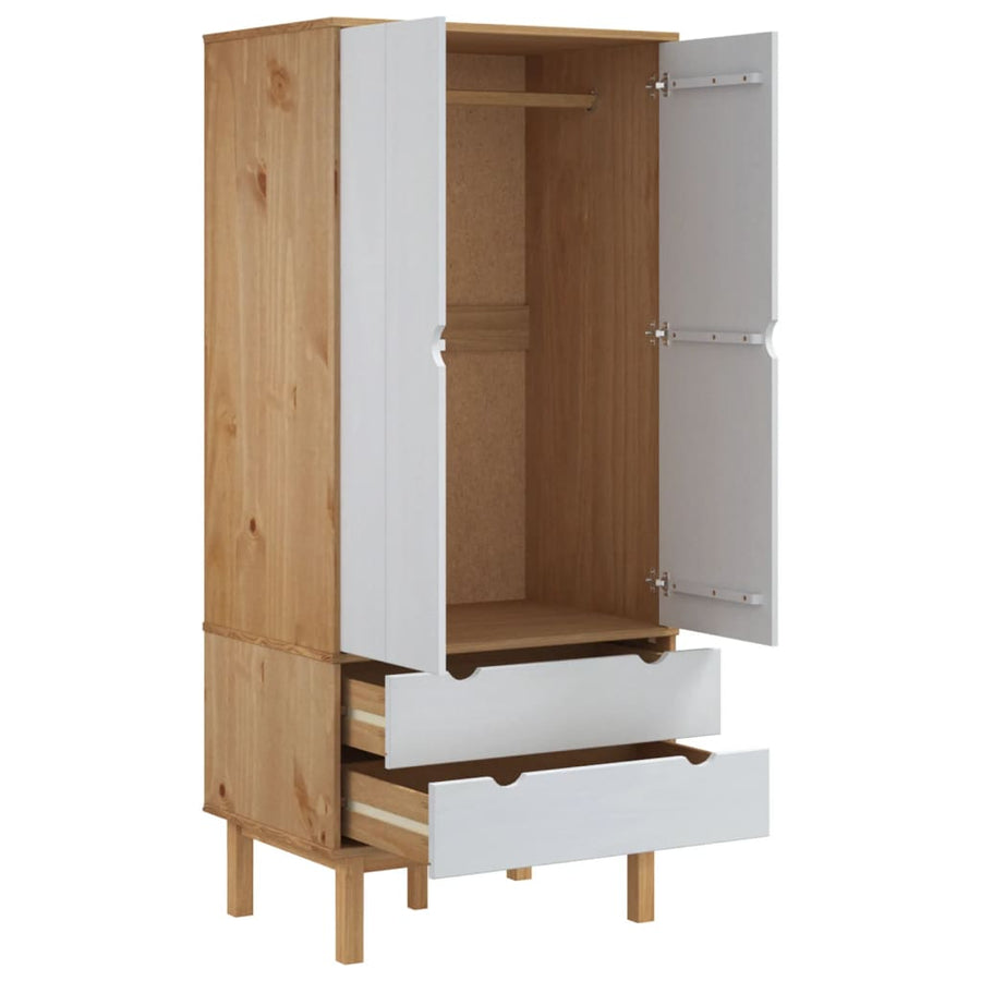 Kledingkast OTTA 76,5x53x172 cm massief grenenhout bruin en wit