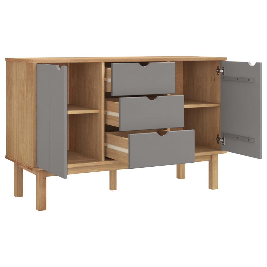 Dressoir Otta 113,5X43X73 Cm Massief Grenenhout Bruin En Grijs