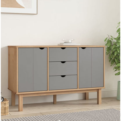 Dressoir Otta 113,5X43X73 Cm Massief Grenenhout Bruin En Grijs