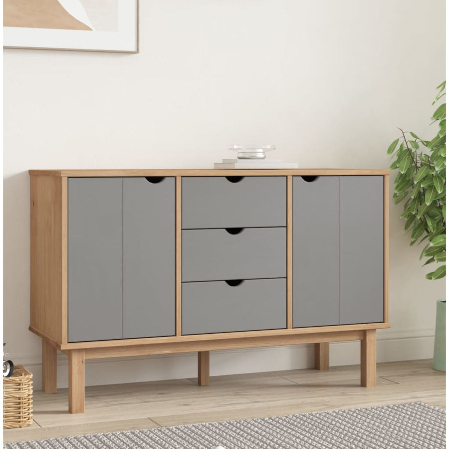 Dressoir Otta 113,5X43X73 Cm Massief Grenenhout Bruin En Grijs