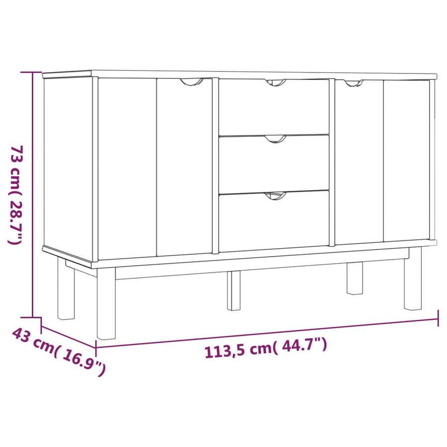 Dressoir Otta 113,5X43X73 Cm Massief Grenenhout Bruin en wit