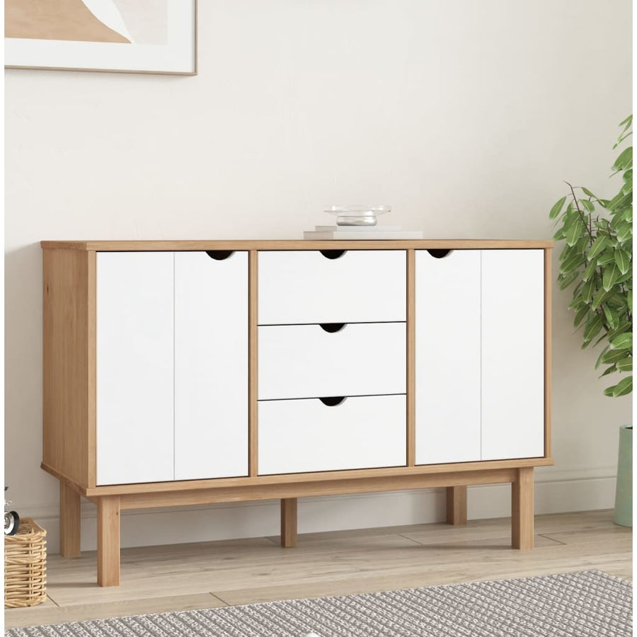 Dressoir Otta 113,5X43X73 Cm Massief Grenenhout Bruin en wit