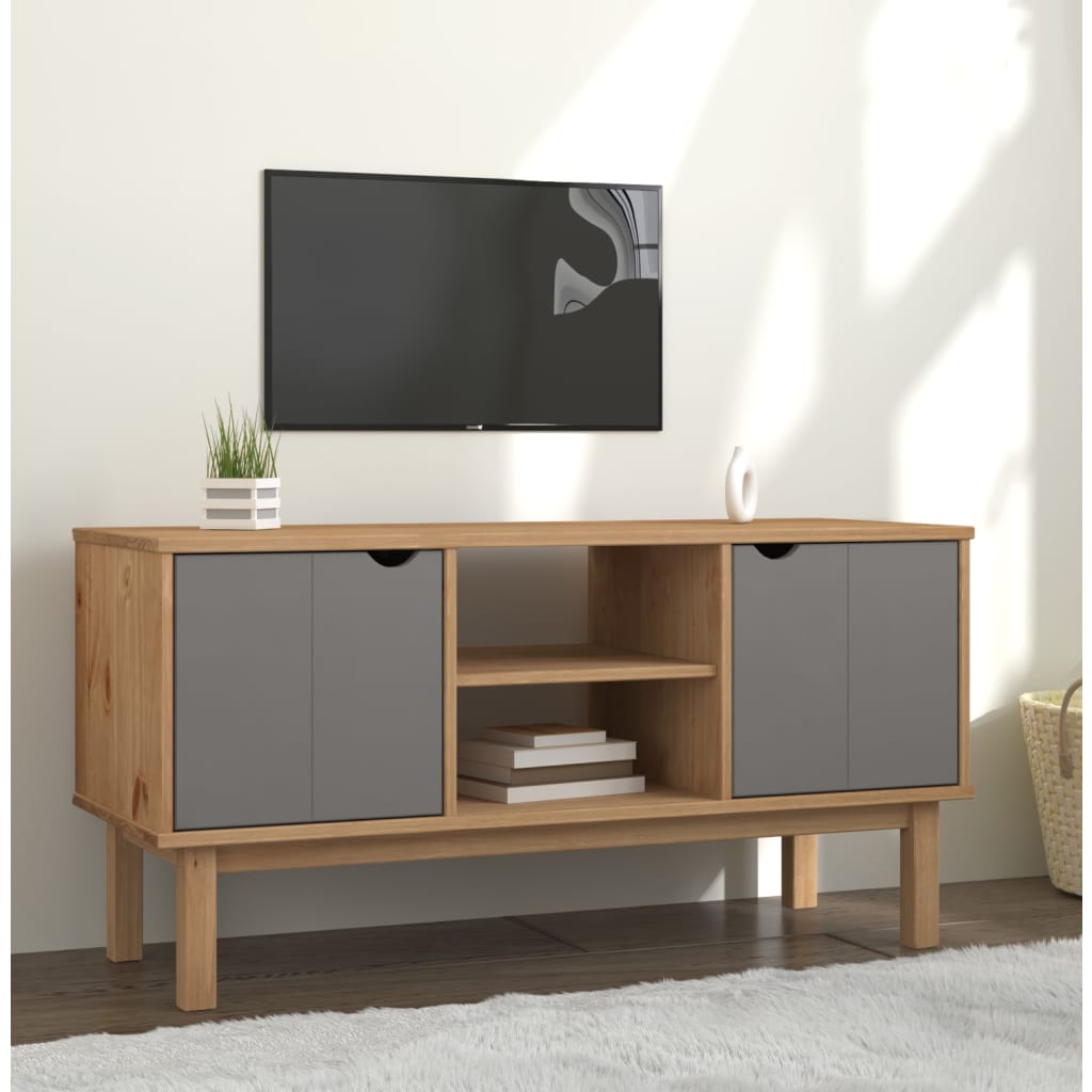 Tv-Meubel Otta 113,5X43X57 Cm Massief Grenenhout Bruin en grijs