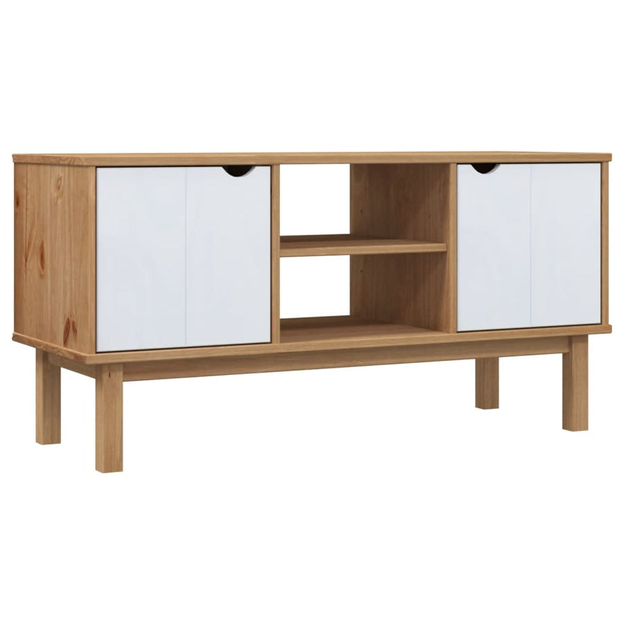 Tv-Meubel Otta 113,5X43X57 Cm Massief Grenenhout Bruin en wit