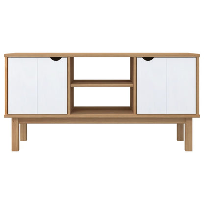 Tv-Meubel Otta 113,5X43X57 Cm Massief Grenenhout Bruin en wit