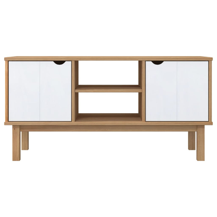 Tv-Meubel Otta 113,5X43X57 Cm Massief Grenenhout Bruin en wit