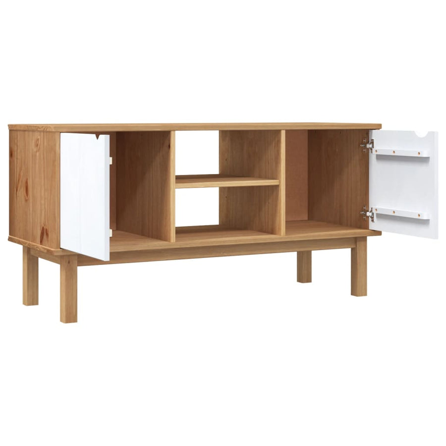 Tv-Meubel Otta 113,5X43X57 Cm Massief Grenenhout Bruin en wit