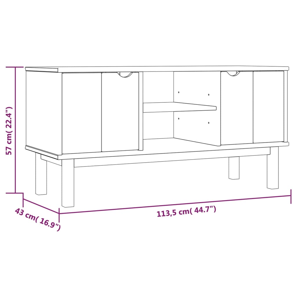 Tv-Meubel Otta 113,5X43X57 Cm Massief Grenenhout Bruin en wit