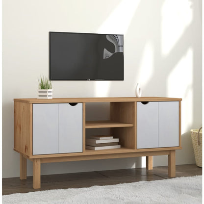 Tv-Meubel Otta 113,5X43X57 Cm Massief Grenenhout Bruin en wit