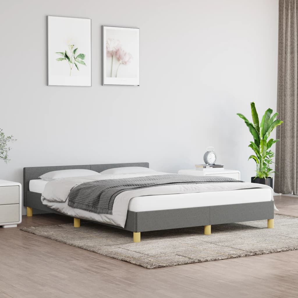Bedframe Met Hoofdeinde Stof 140 x 190 cm Donkergrijs