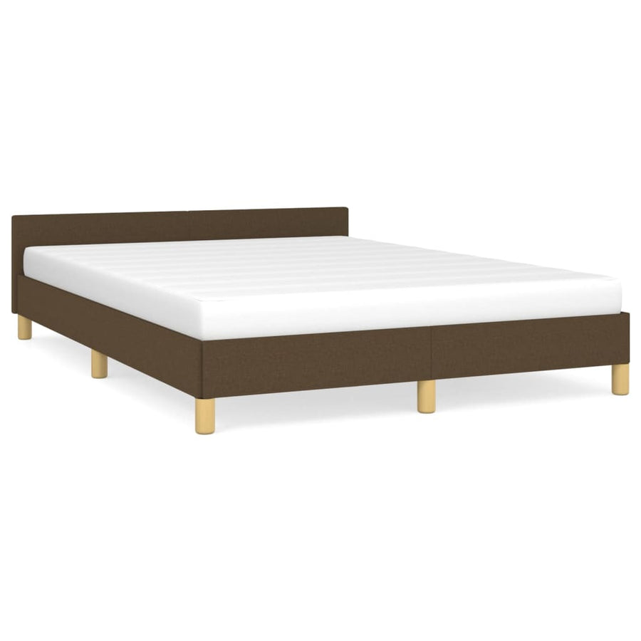 Bedframe Met Hoofdeinde Stof Donkerblauw 140 x 190 cm Donkerbruin