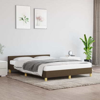 Bedframe Met Hoofdeinde Stof Donkerblauw 140 x 190 cm Donkerbruin