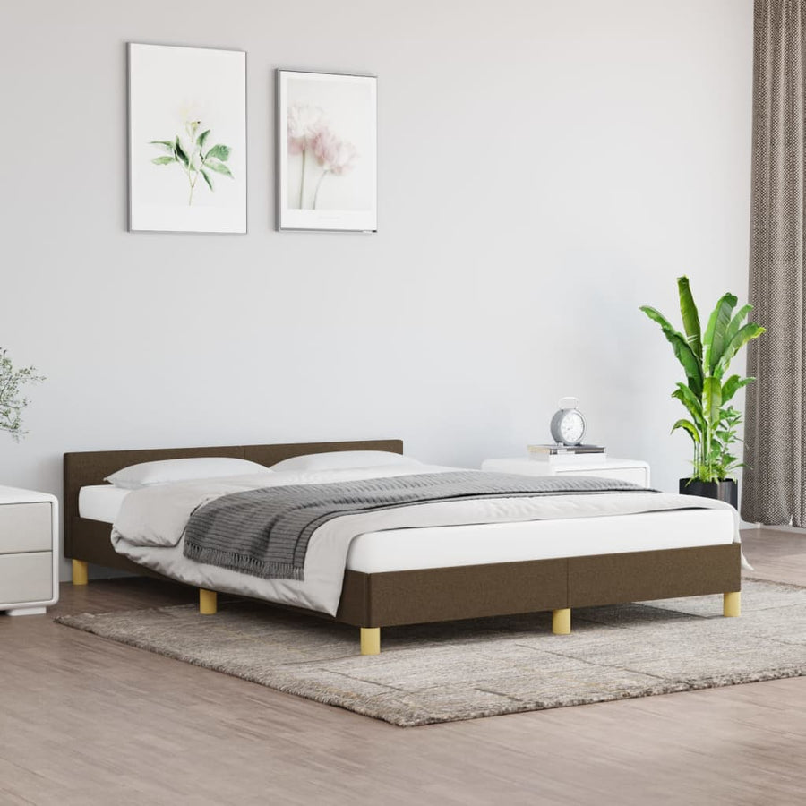 Bedframe Met Hoofdeinde Stof Donkerblauw 140 x 190 cm Donkerbruin