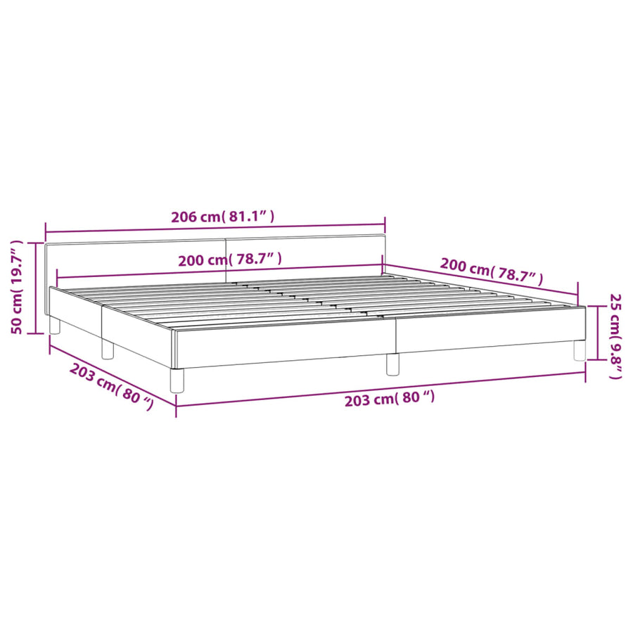 Bedframe met hoofdeinde stof taupe 200x200 cm 200 x 200 cm Taupe