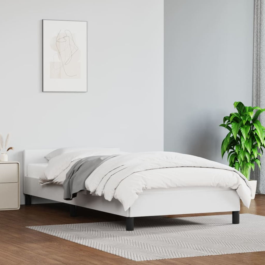 Bedframe Met Hoofdbord Kunstleer Wit 80X200 Cm