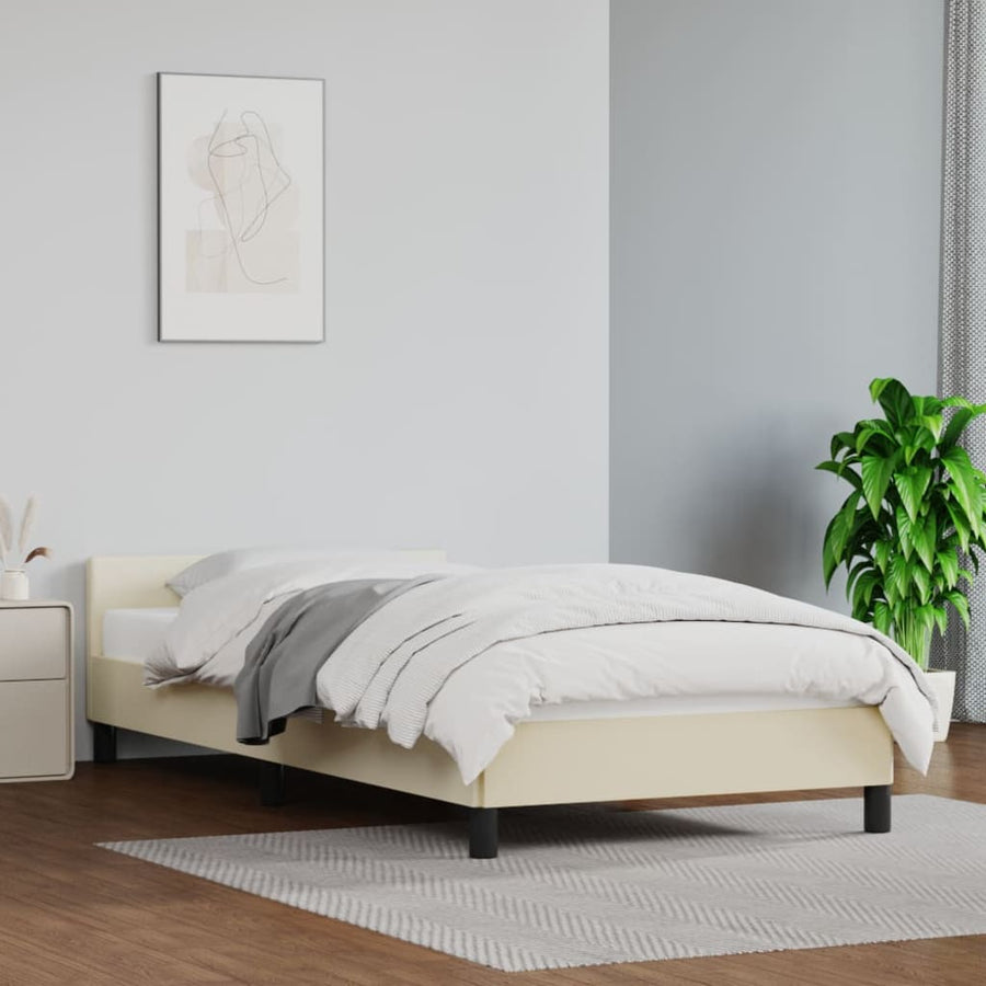 Bedframe Met Hoofdbord Kunstleer Crèmekleurig 80X200 Cm