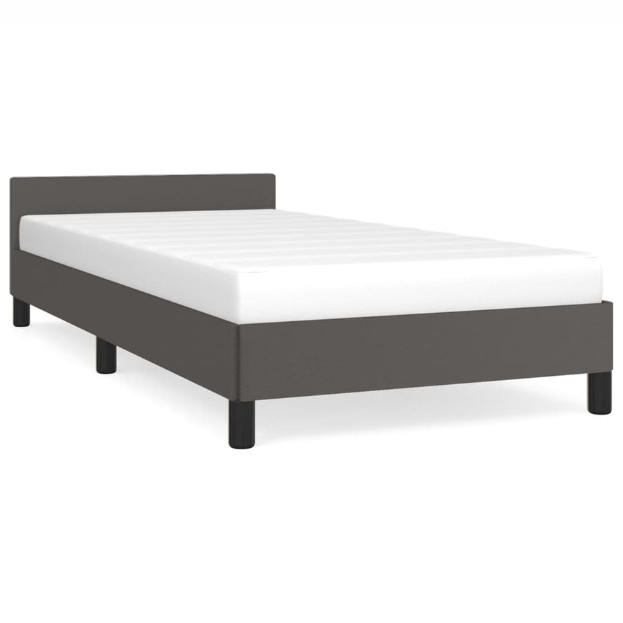 Bedframe Met Hoofdbord Kunstleer Grijs 80X200 Cm