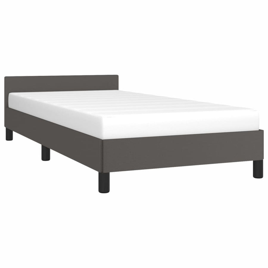 Bedframe Met Hoofdbord Kunstleer Grijs 80X200 Cm