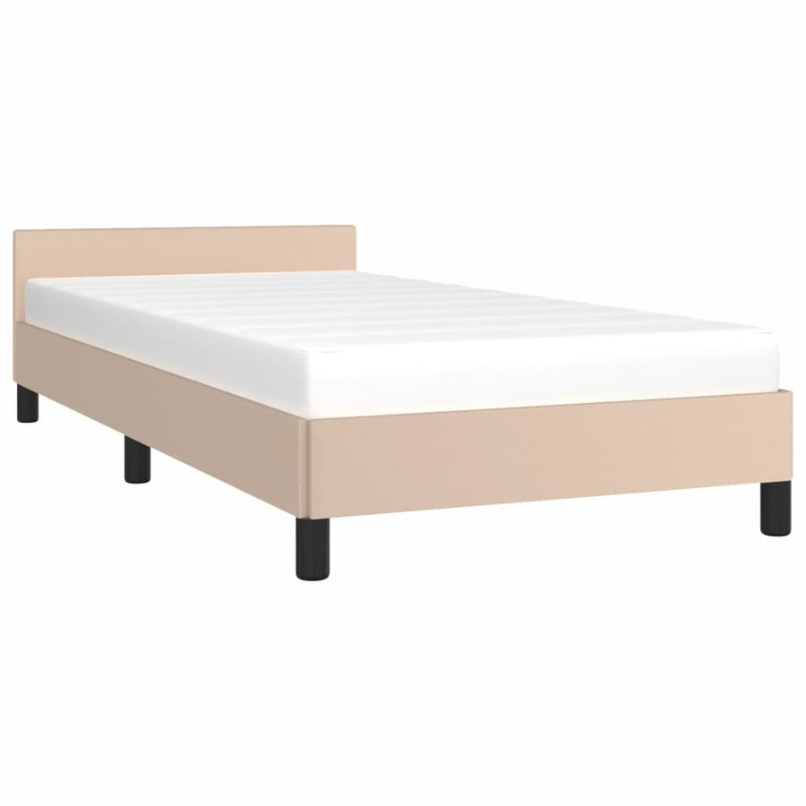 Bedframe Met Hoofdbord Kunstleer Cappucinnokleurig 80X200 Cm