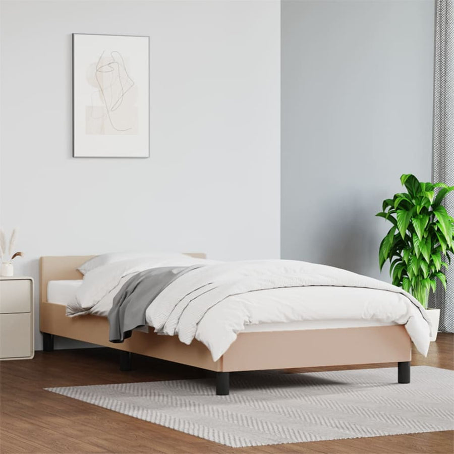 Bedframe Met Hoofdbord Kunstleer Cappucinnokleurig 80X200 Cm