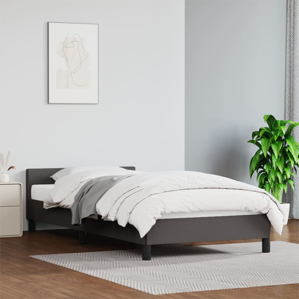 Bedframe Met Hoofdbord Kunstleer 90 x 190 cm Grijs