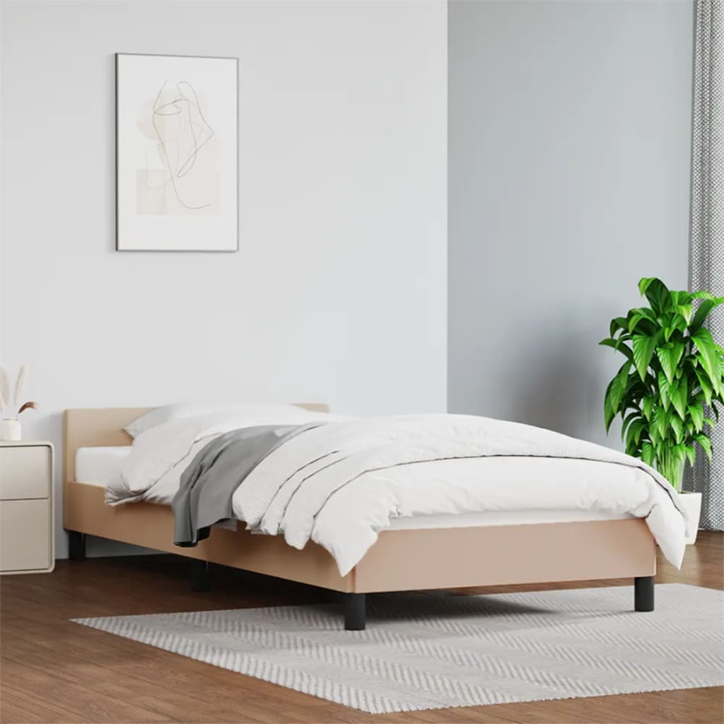 Bedframe Met Hoofdbord Kunstleer Cappucinnokleurig 90X190 Cm