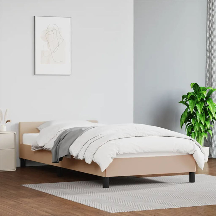 Bedframe Met Hoofdbord Kunstleer Cappucinnokleurig 90X190 Cm