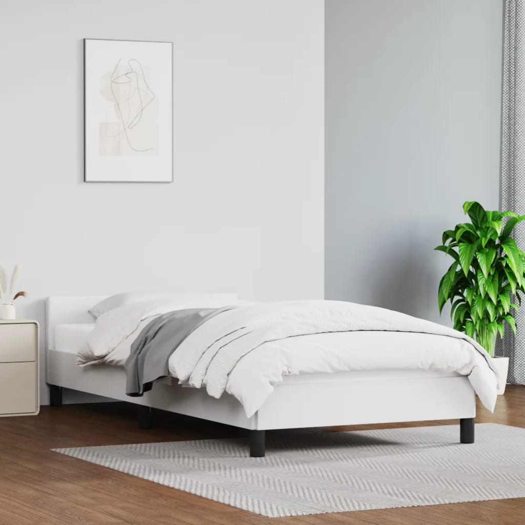 Bedframe Met Hoofdbord Kunstleer Wit 90X200 Cm