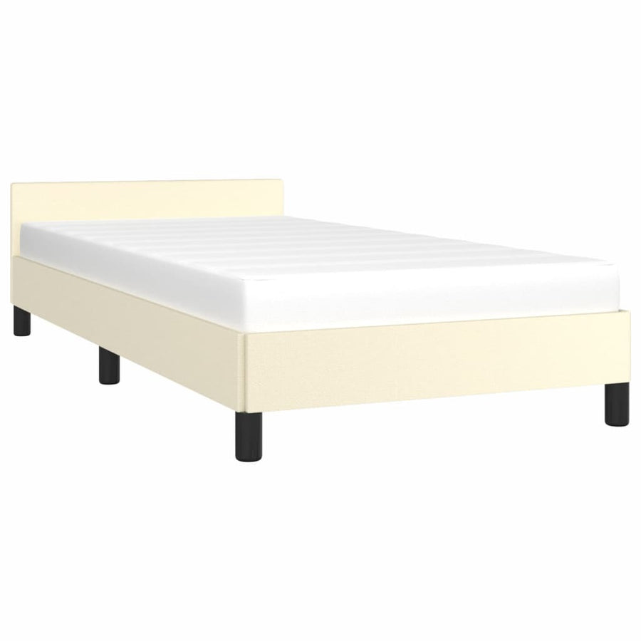 Bedframe Met Hoofdbord Kunstleer Crèmekleurig 90X200 Cm