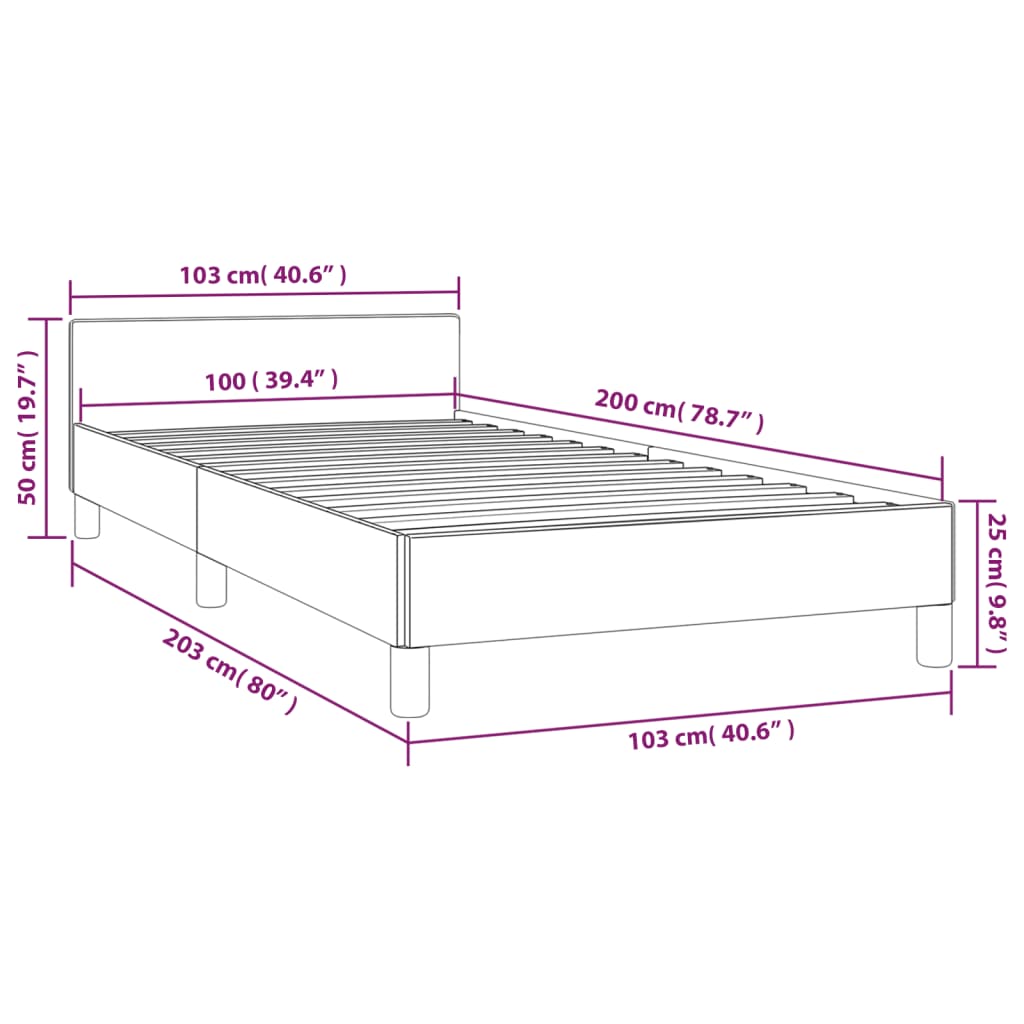 Bedframe Met Hoofdbord Kunstleer Grijs 100X200 Cm