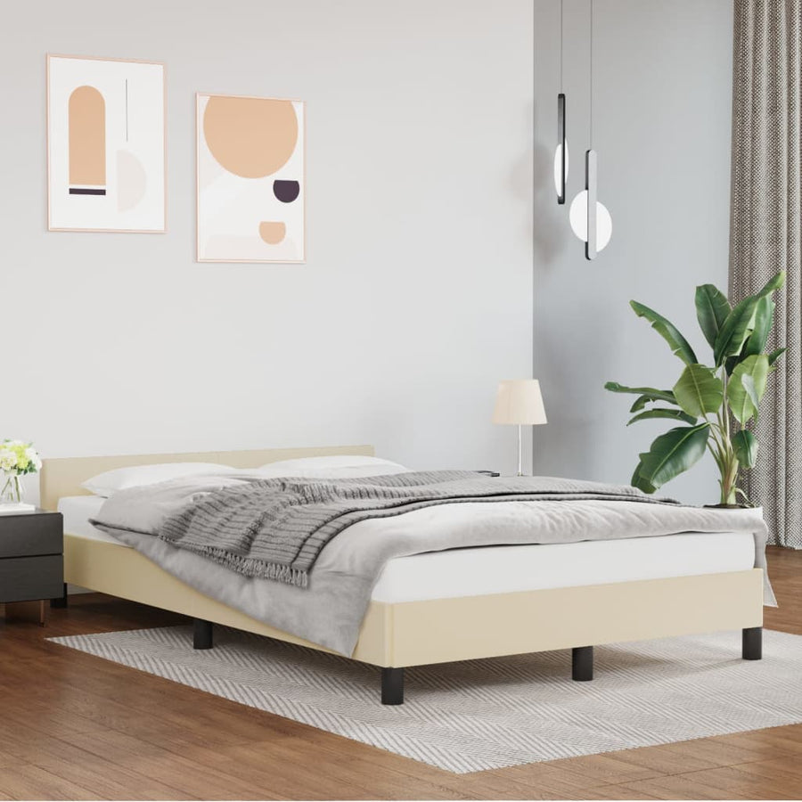 Bedframe Met Hoofdbord Kunstleer Crèmekleurig 120X200 Cm