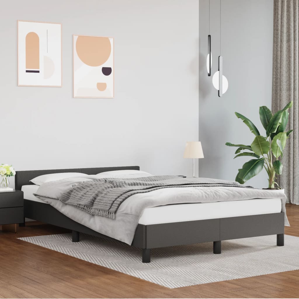 Bedframe Met Hoofdbord Kunstleer Grijs 120X200 Cm