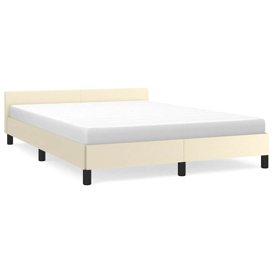 Bedframe Met Hoofdbord Kunstleer Crèmekleurig 140X190 Cm