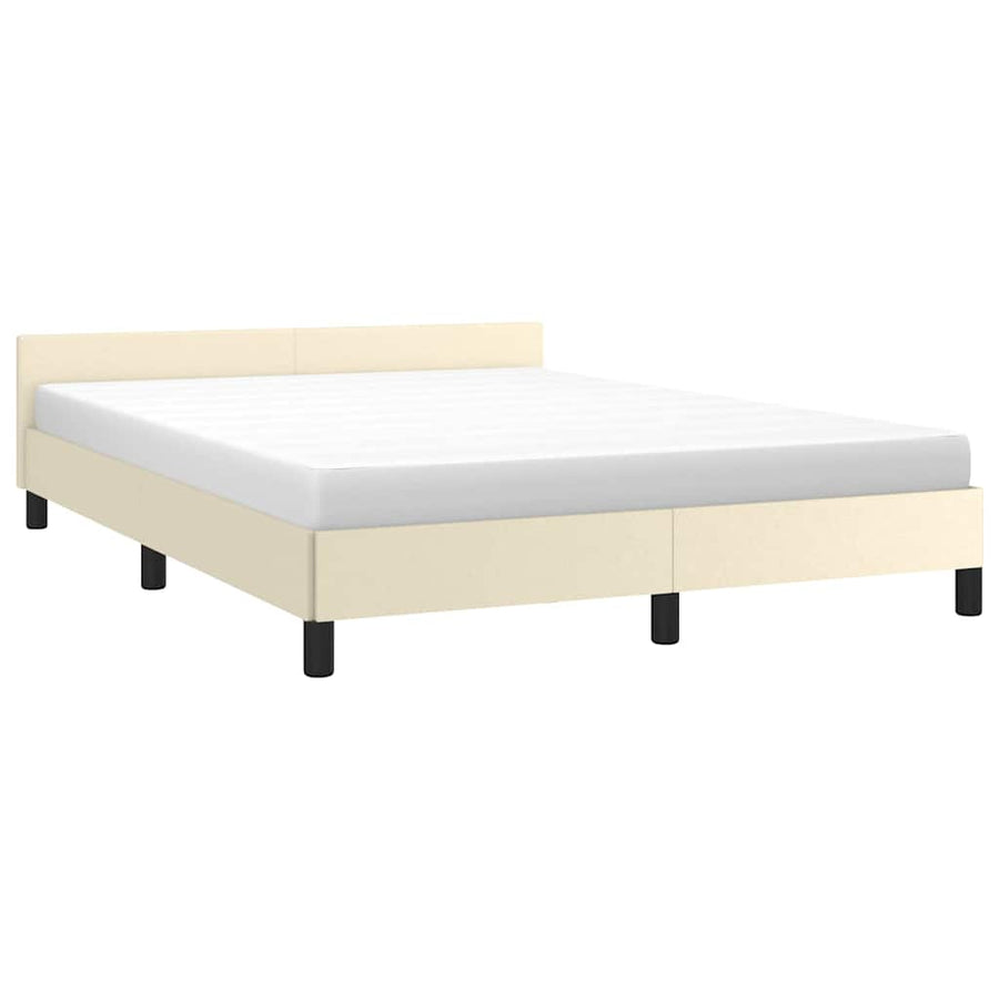 Bedframe Met Hoofdbord Kunstleer Crèmekleurig 140X190 Cm