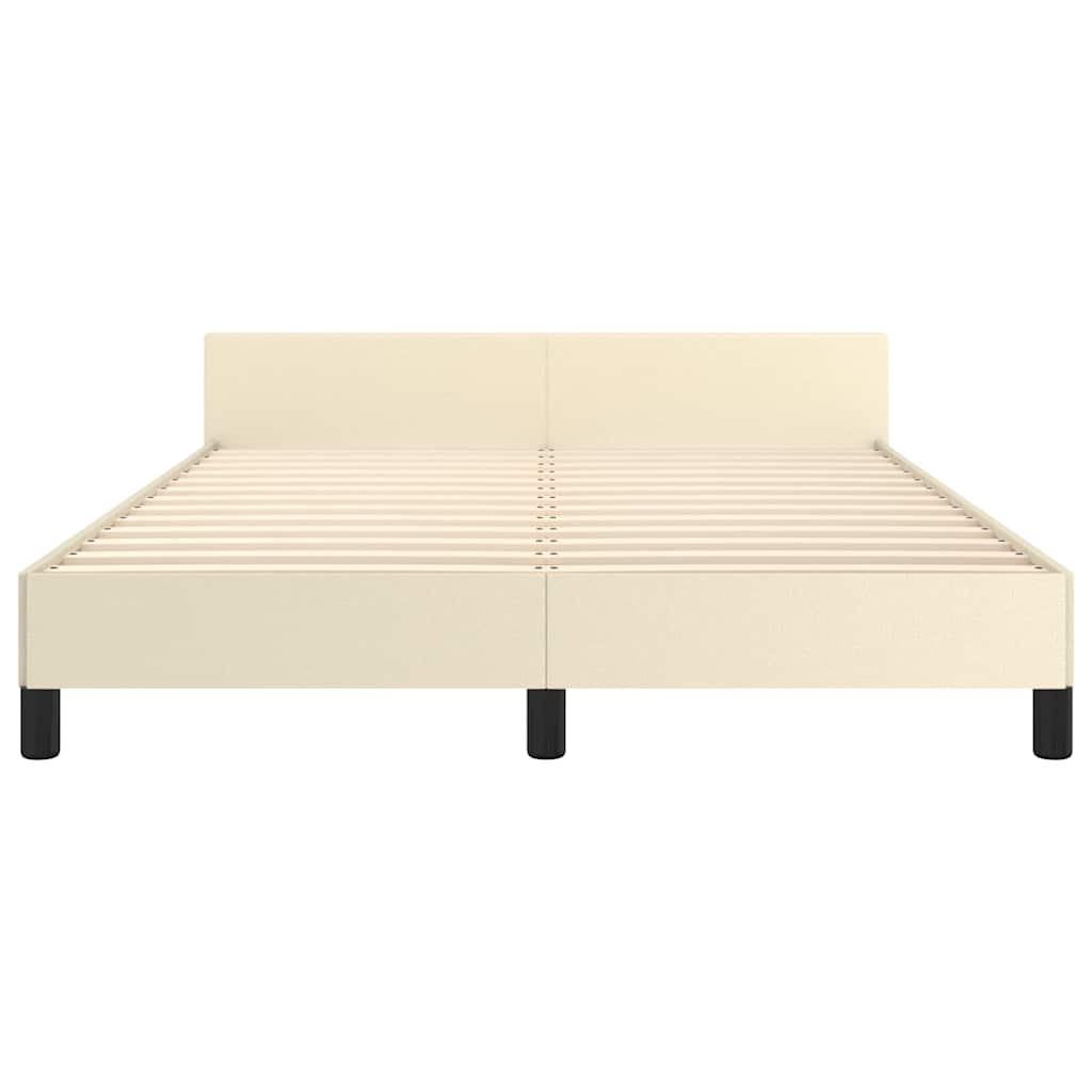 Bedframe Met Hoofdbord Kunstleer Crèmekleurig 140X190 Cm