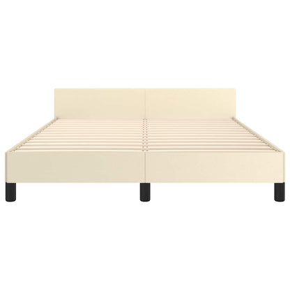 Bedframe Met Hoofdbord Kunstleer Crèmekleurig 140X190 Cm