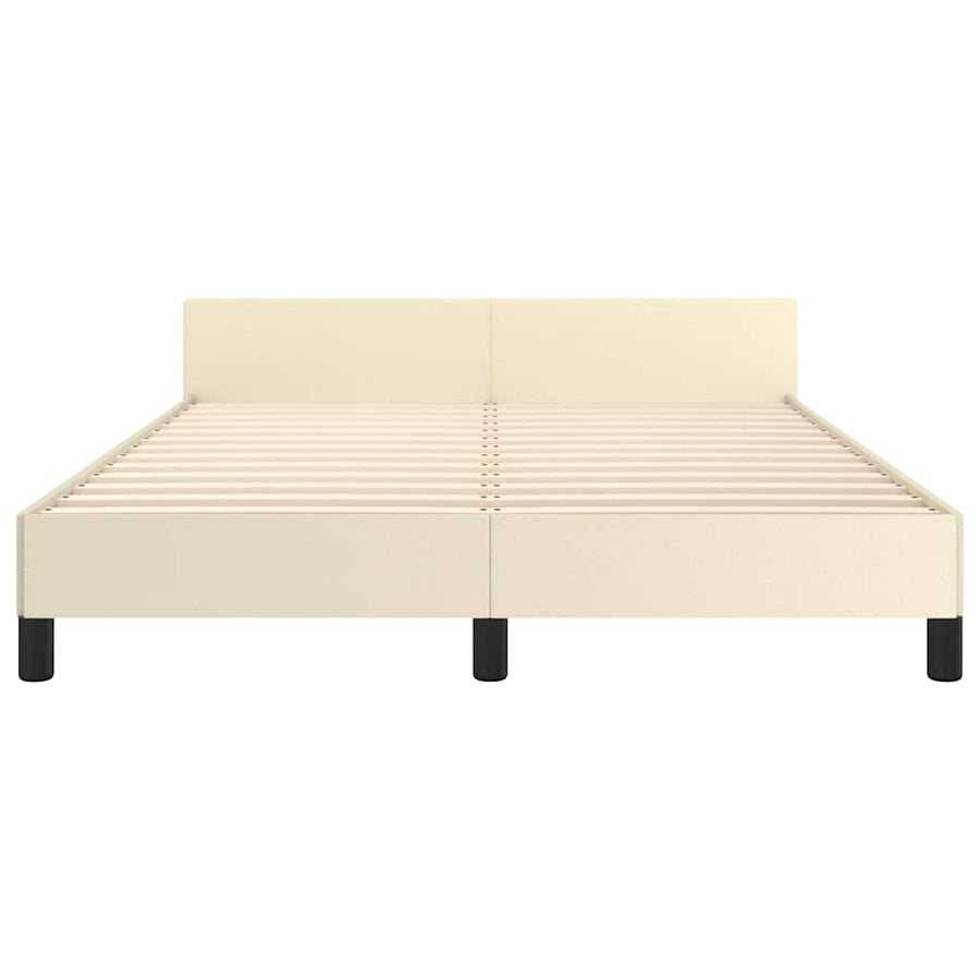 Bedframe Met Hoofdbord Kunstleer Crèmekleurig 140X190 Cm