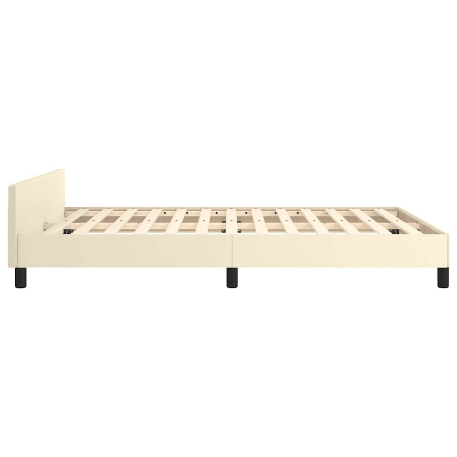 Bedframe Met Hoofdbord Kunstleer Crèmekleurig 140X190 Cm