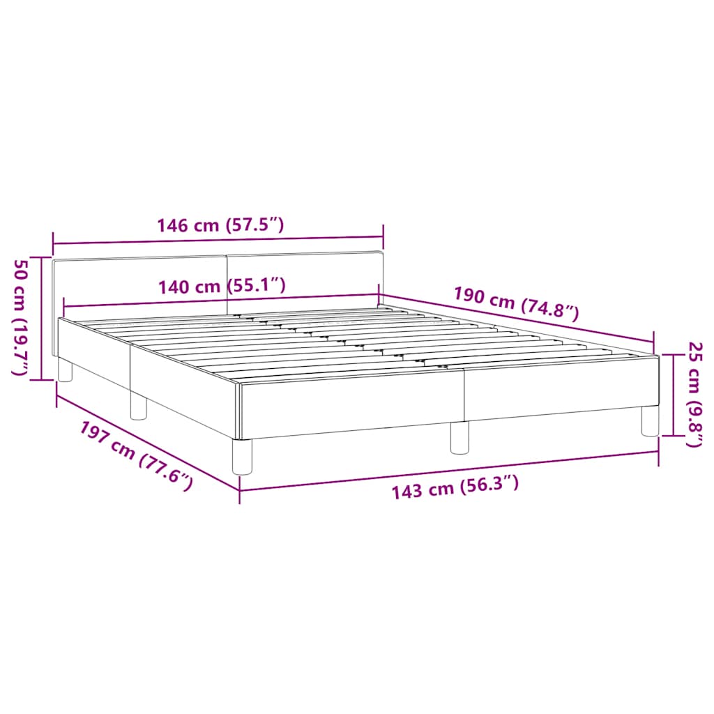 Bedframe Met Hoofdbord Kunstleer Crèmekleurig 140X190 Cm