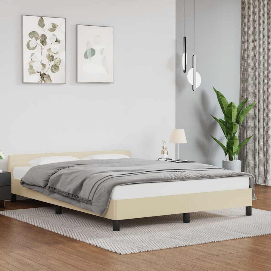 Bedframe Met Hoofdbord Kunstleer Crèmekleurig 140X190 Cm